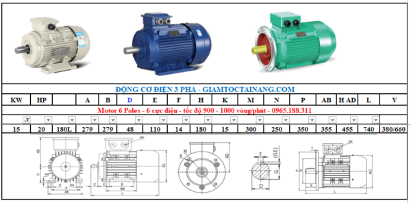 Motor điện 3 pha 15KW 6Poles