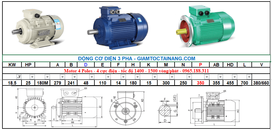 Motor điện 3 pha 18.5KW 4Poles