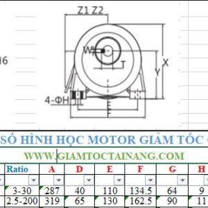 Giảm tốc 1 pha 0.25kw-0.5hp