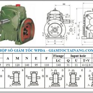 Thông số kỹ thuật hộp số WPDA size 50