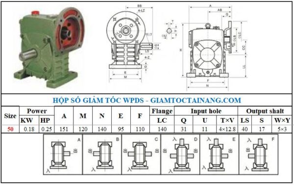 Thông số kỹ thuật hộp số WPDS size 50