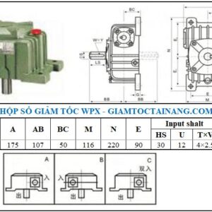 Thông số kỹ thuật hộp số WPX size 50