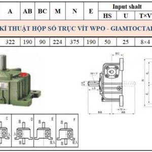 Thông số kỹ thuật hộp số WPO size 100