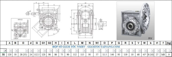 Thông số hộp số NMRV size 75