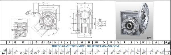 Thông số hộp số NMRV size 90