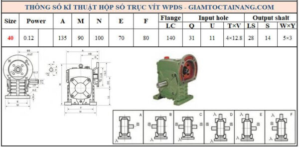 Thông số kỹ thuật hộp số WPDS size 40