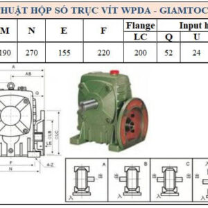 Thông số kỹ thuật hộp số WPDA size 100