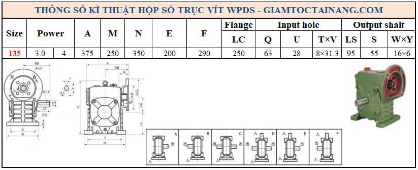 Thông số kỹ thuật hộp số WPDS size 135