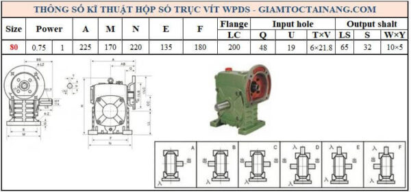 Thông số kỹ thuật hộp số WPDS size 80