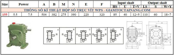 Thông số kỹ thuật hộp số WPS size 155