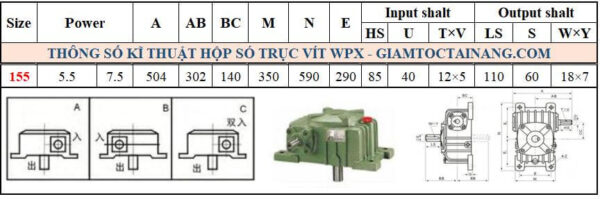 Thông số kỹ thuật hộp số WPX size 155