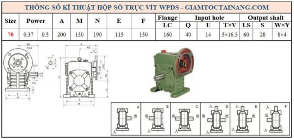 Thông số kỹ thuật hộp số WPDS size 70