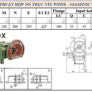 Thông số kỹ thuật hộp số WPDX size 60