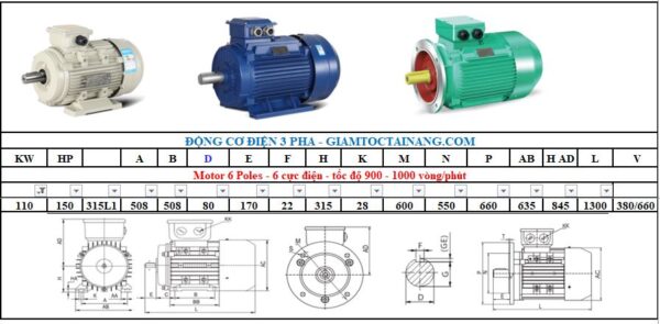 Motor điện 3 pha 110KW 6Poles