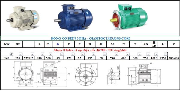 Motor điện 3 pha 160KW 8Poles