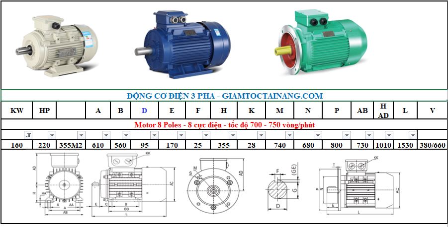 Motor điện 3 pha 160KW 8Poles