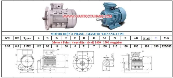 Motor điện 3 pha 0.37KW 4Poles