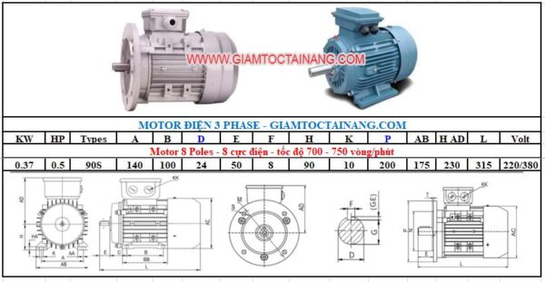 Motor điện 3 pha 0.37KW 8Poles