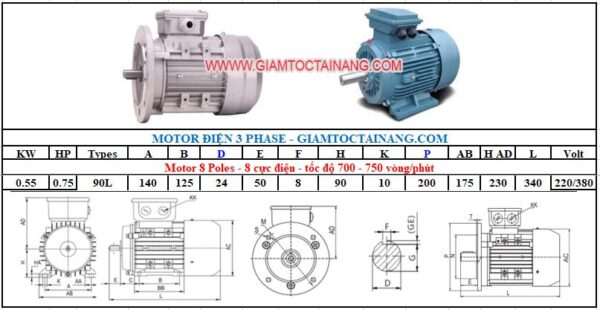 Motor điện 3 pha 0.55KW 8Poles