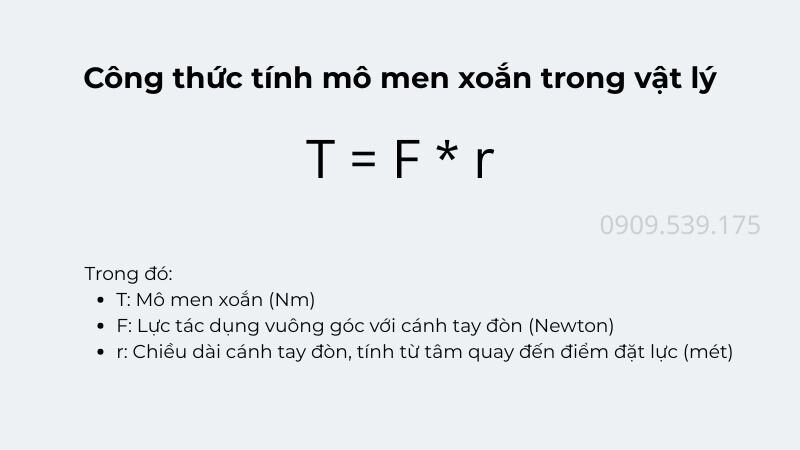 Công thức tính mô men xoắn trong vật lý