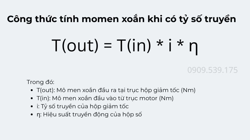 Công thức tính mô men khi có tỷ số truyền